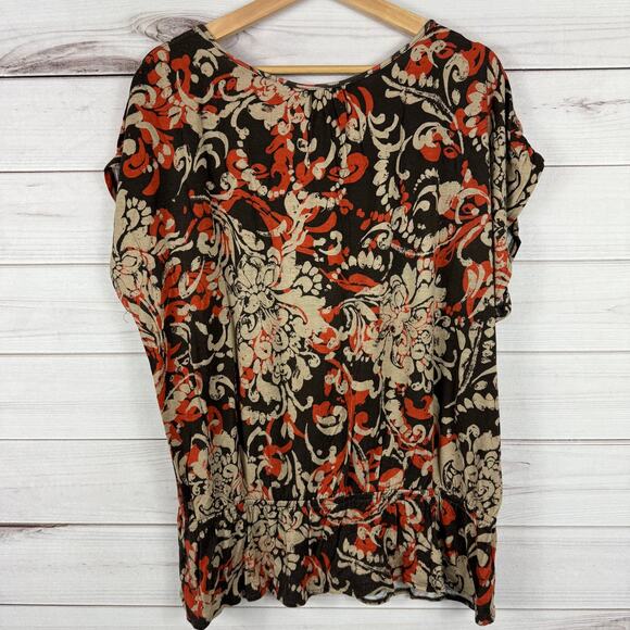 Women's 212 Brown Orange Floral Design All Over Print Blouse Size XL - Picture 5 of 6